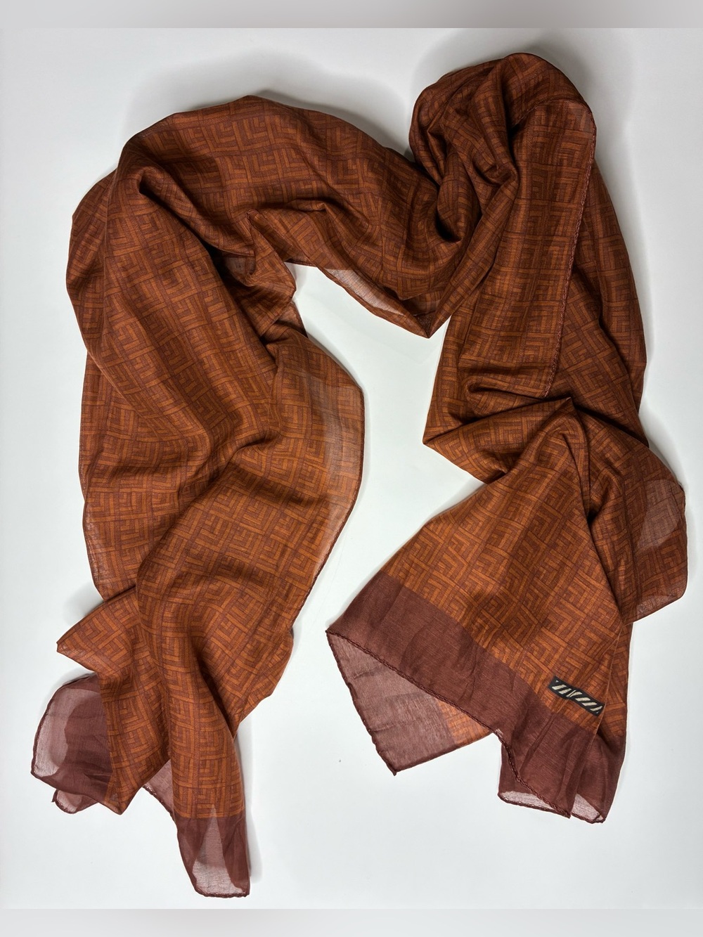 Billy Reid Italy Cotton-Silk Geometric Maze Print Scarf - Rust Brown